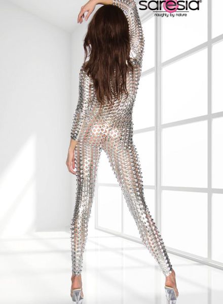 sexy catsuit zilver