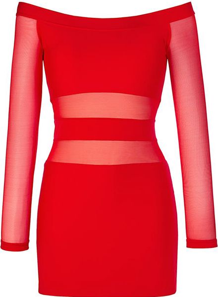 Sexy rode jurk met lange mouwen van gaas