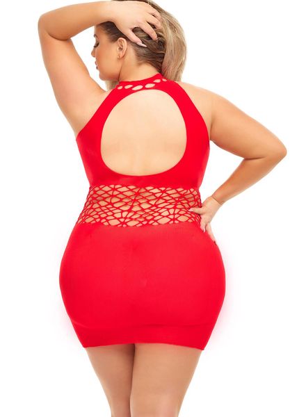 plus size rood bodystocking jurkje