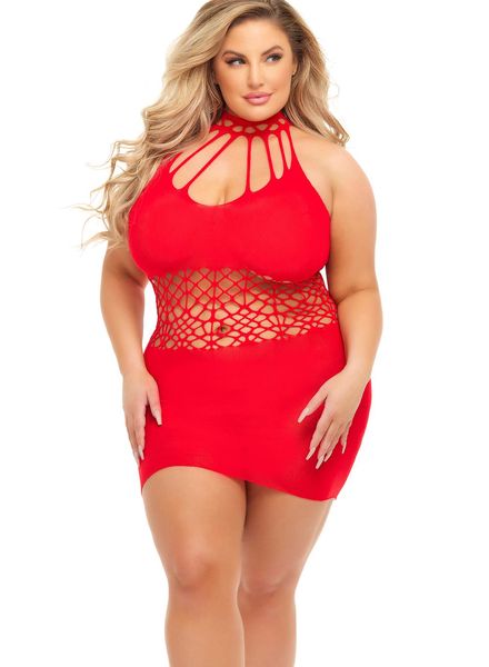 plus size rood bodystocking jurkje