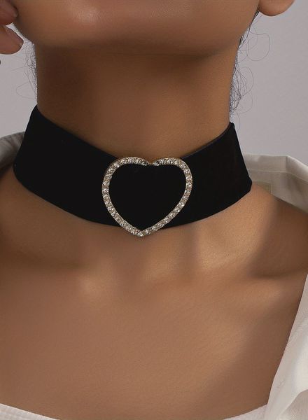 fluwelen choker met strass hart