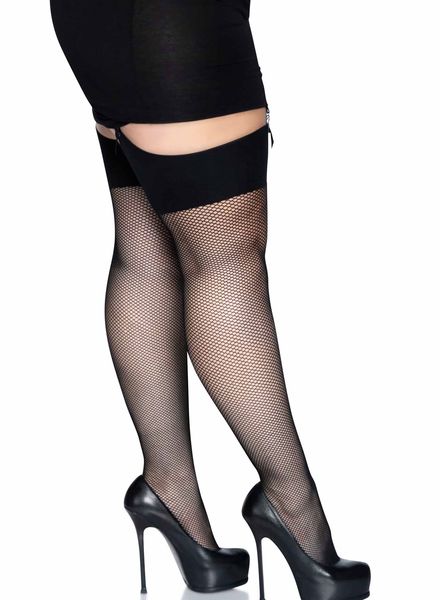 Leg Avenue Visnet Kousen Met Brede Boord Plus Size Zwart