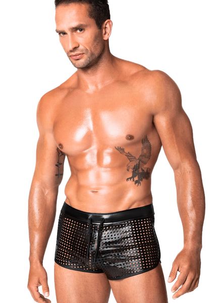 H079 Mayhem Shorts Geperforeerd Wetlook Zwart