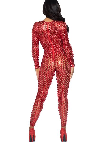 Leg Avenue Catsuit Lasercut Metallic Rood back rits.jpg