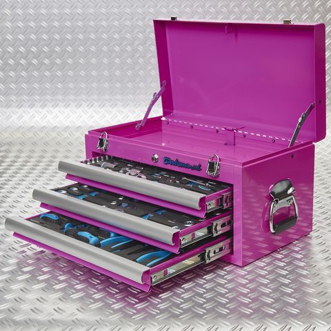 Caisse à outils avec 3 tiroirs - 3 tiroirs remplis – rose foncée