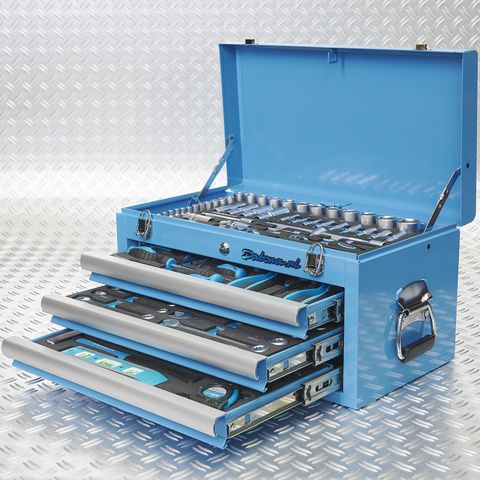Caisse à outils avec 3 tiroirs - 4 tiroirs remplis – bleue