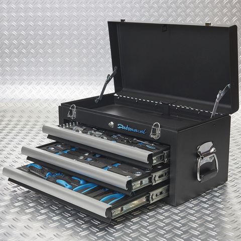 Caisse à outils avec 3 tiroirs - 3 tiroirs remplis – noire mat