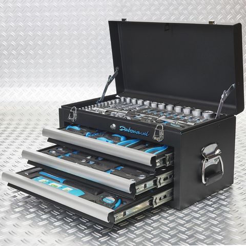 Caisse à outils avec 3 tiroirs - 4 tiroirs remplis - noire mat
