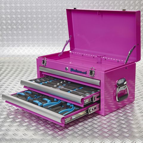 Caisse à outils avec 3 tiroirs - 2 tiroirs remplis - violette