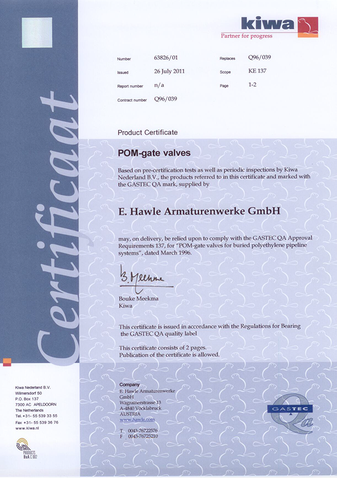 Hawle-certificaat-gastec