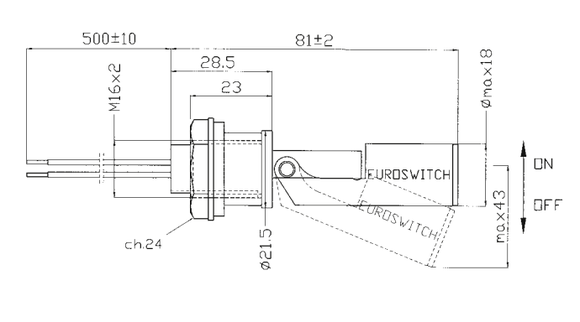 Technische tekening vlotterschakelaar