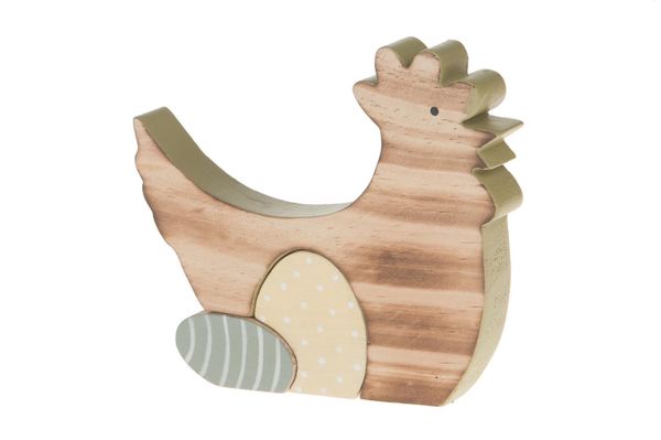 Houten Kip 15x12.5x2cm Groen Geel