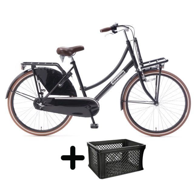 Popal Daily Dutch 3 Versnellingen 26 inch Glans Zwart met krat