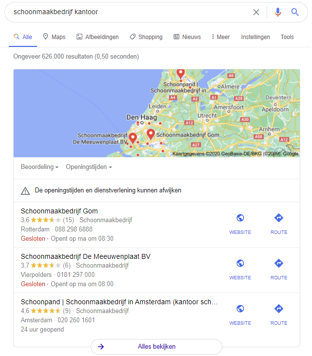 google maps bedrijven