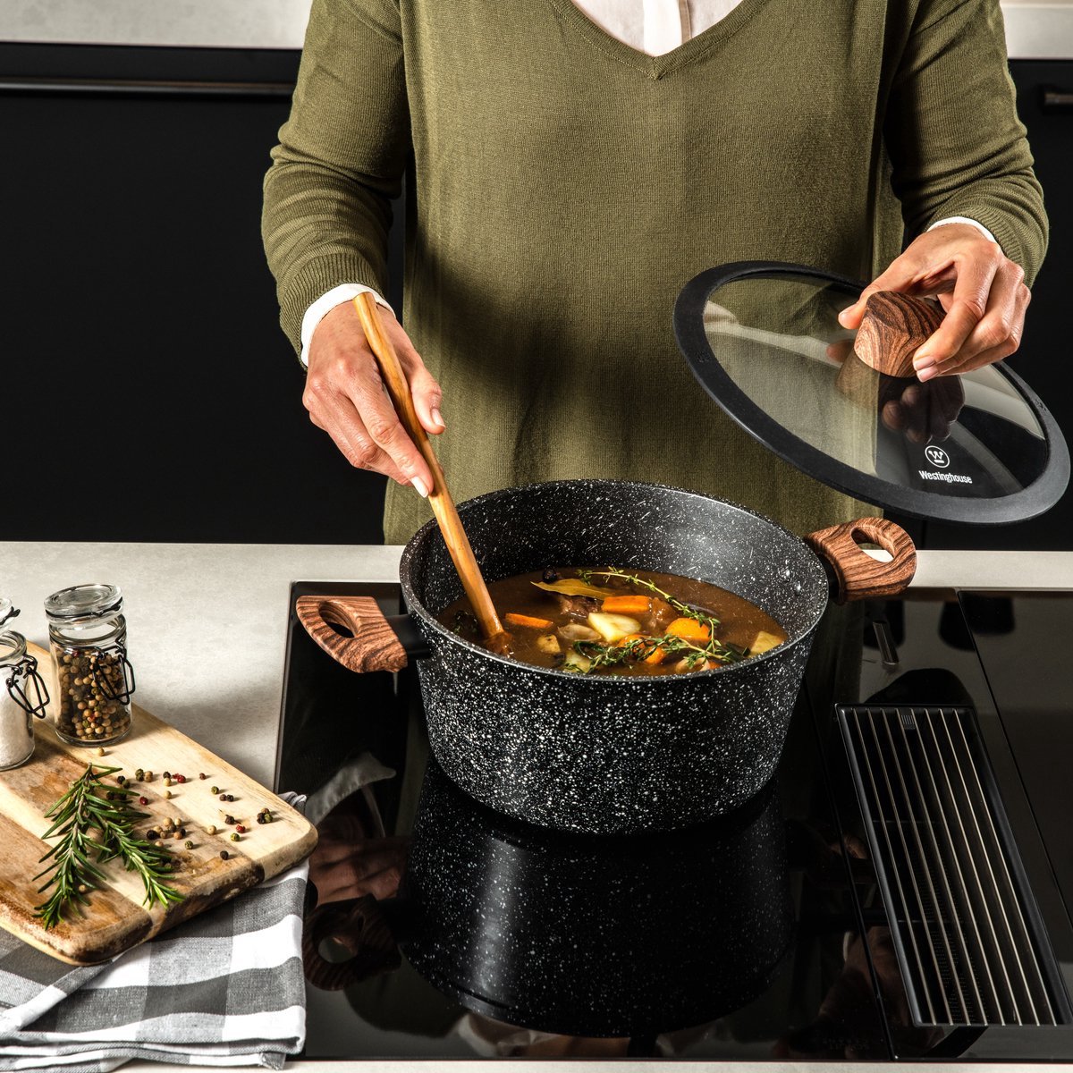 Ensemble de casseroles Westinghouse Black Marble (Poêle à rôtir ø 28 cm +  Casserole en acier ø 20 cm) - Induction et toutes autr