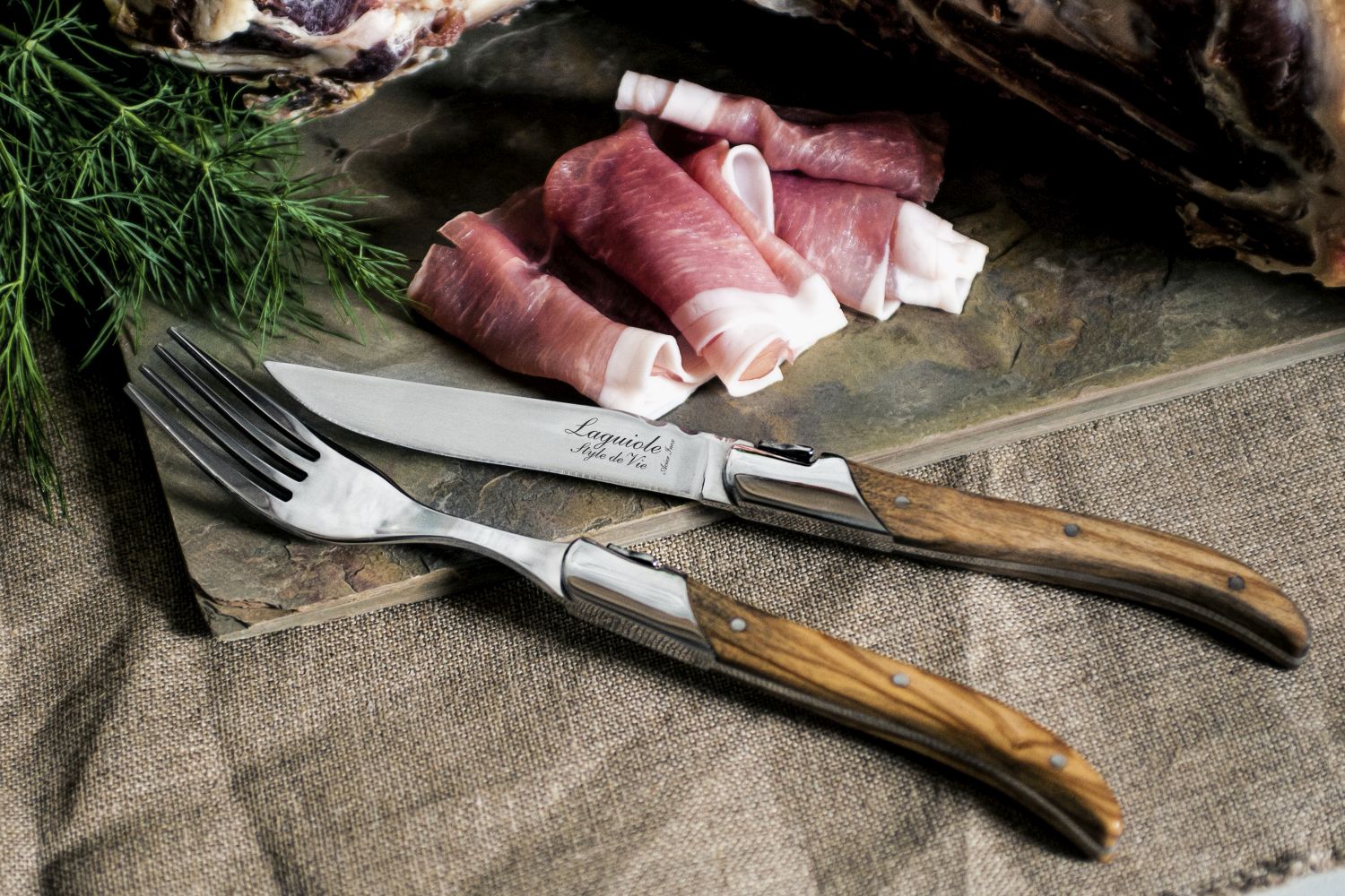 Laguiole Style de Vie Steak Forks Luxury Line Olive Wood - Set of 