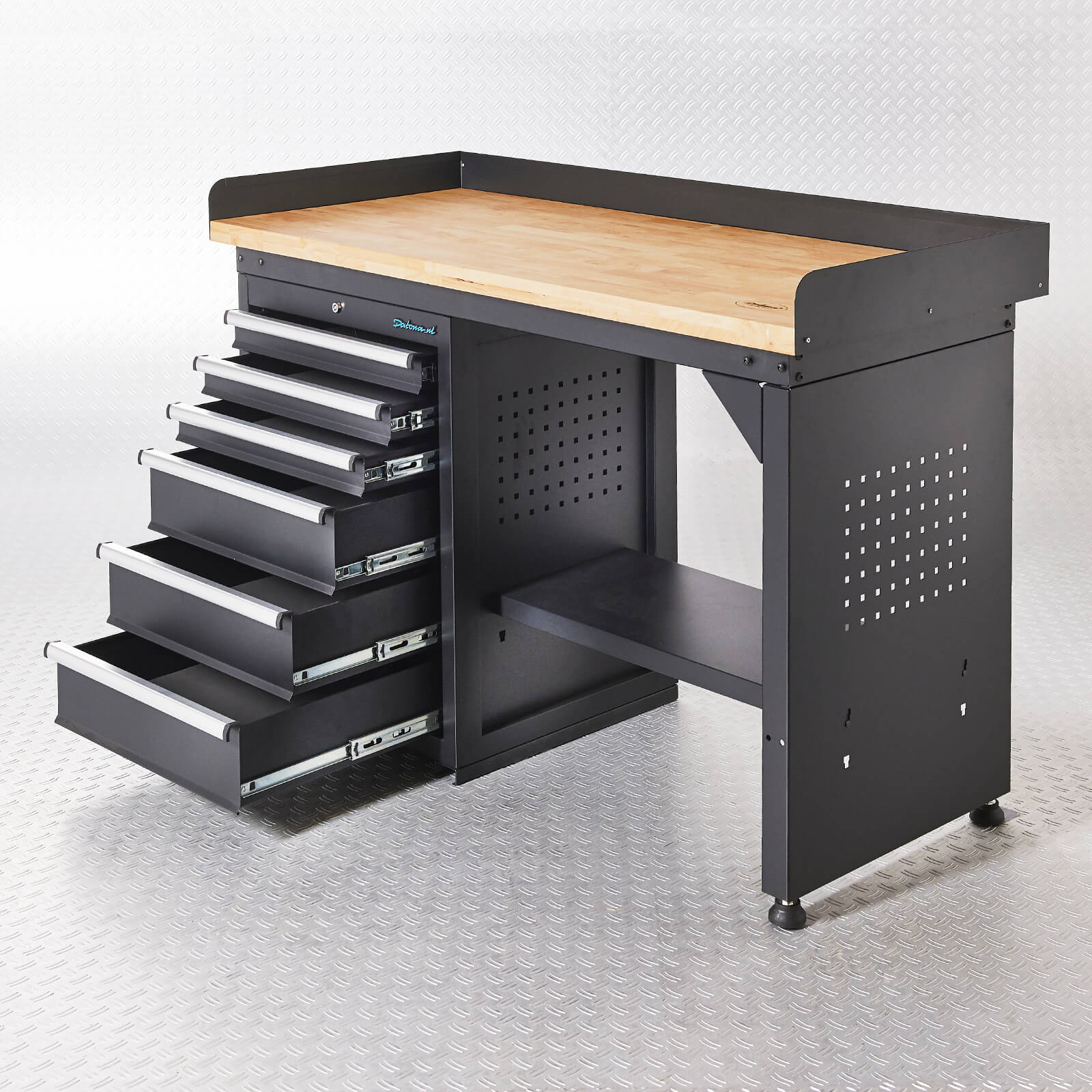 Etabli table de travail bricolage établi d'atelier plan de travail bureau  maison intérieur durable rubuste 160 cm acier noir helloshop26 02_0003680 -  Conforama