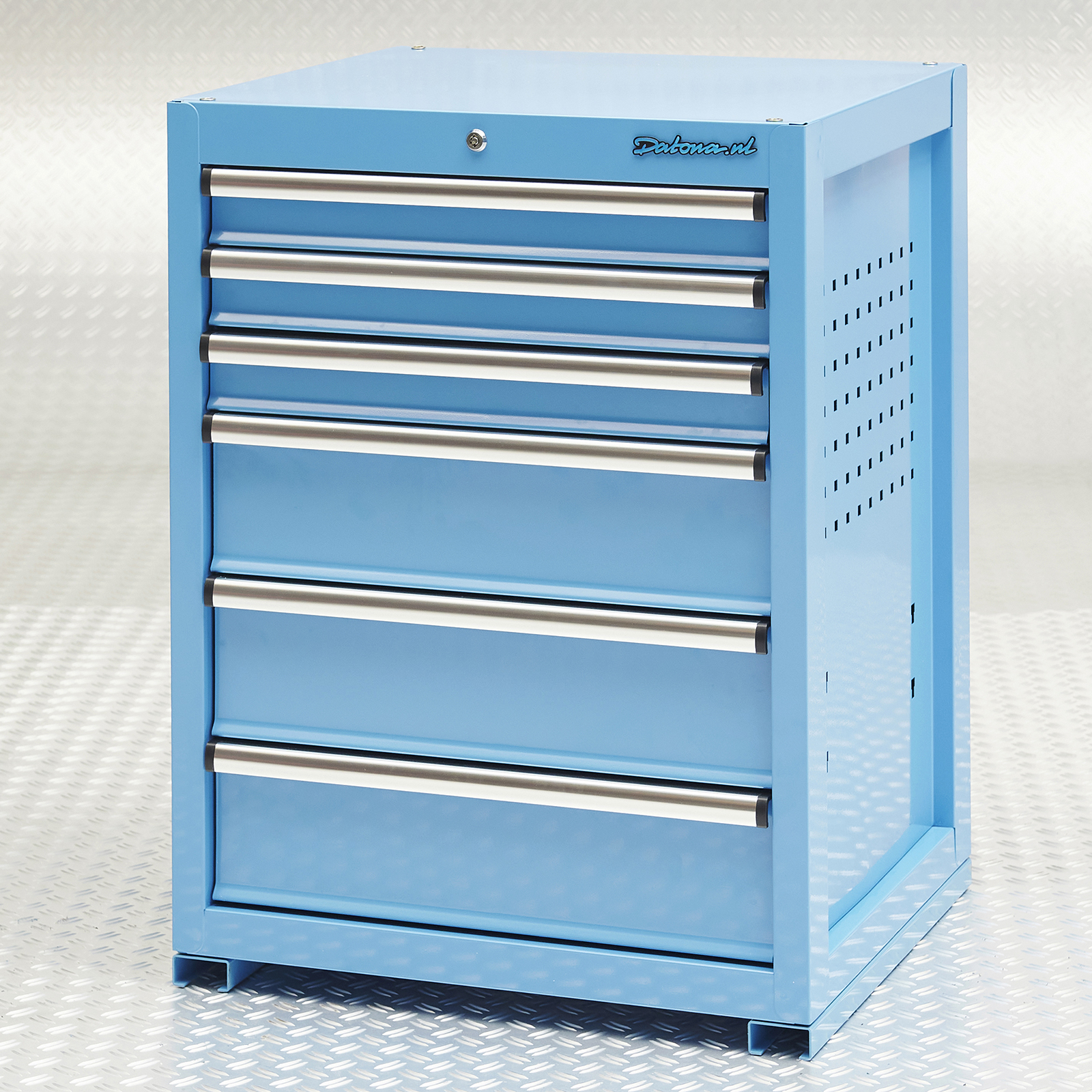 Armoire basse 6 tiroirs et pan à outils Bleu