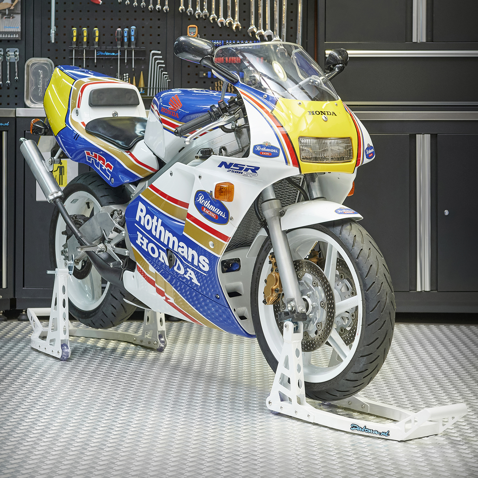 Béquille d'atelier MotoGP roue avant et arrière – blanche