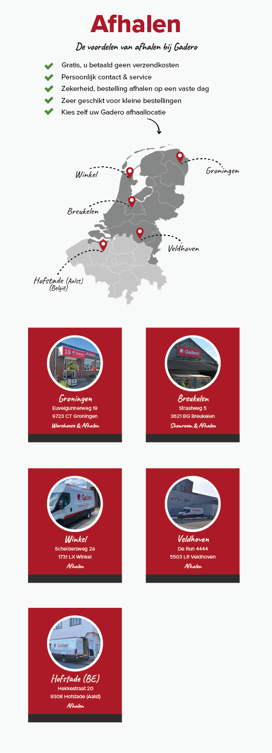 Afhaallocaties Gadero in Nederland en België