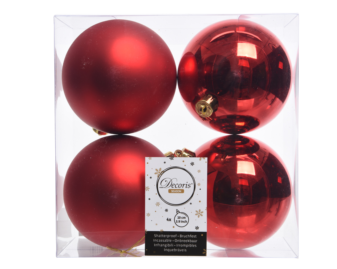 Decoris Kerstballen Rood Mat en Glanzend 10cm 4 Stuks Kopen