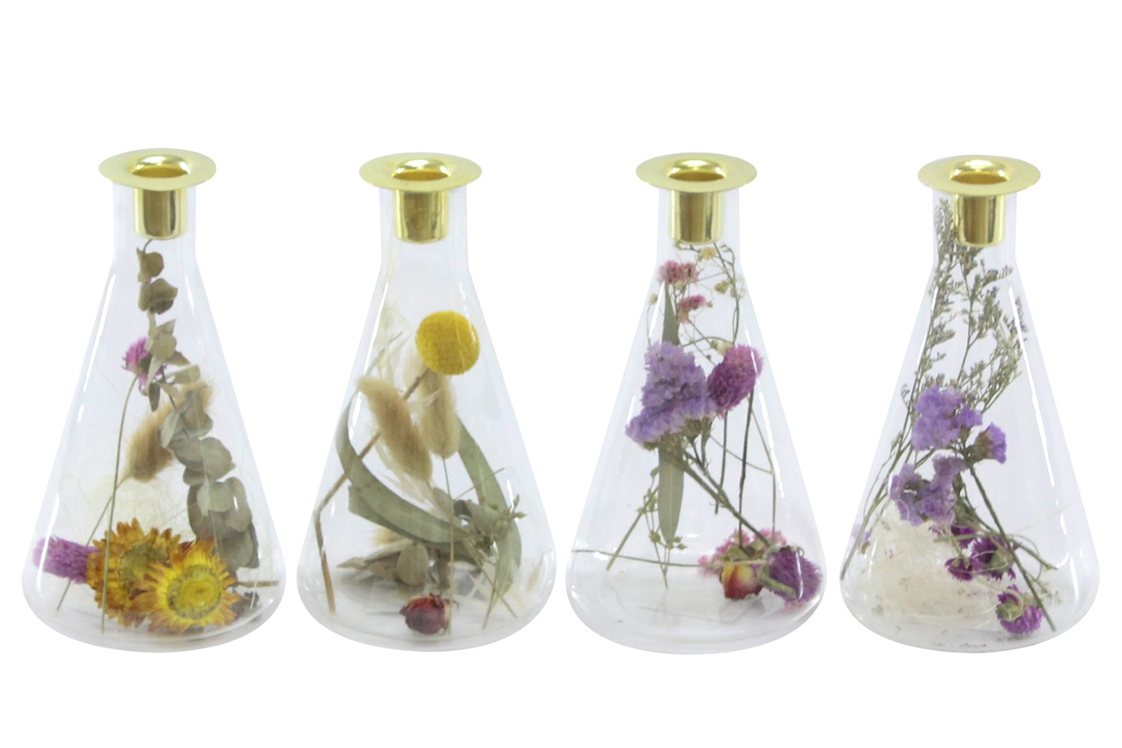 Dinner candle holder with dried flowers glass Ø10.3x20cm A/4 Transparent