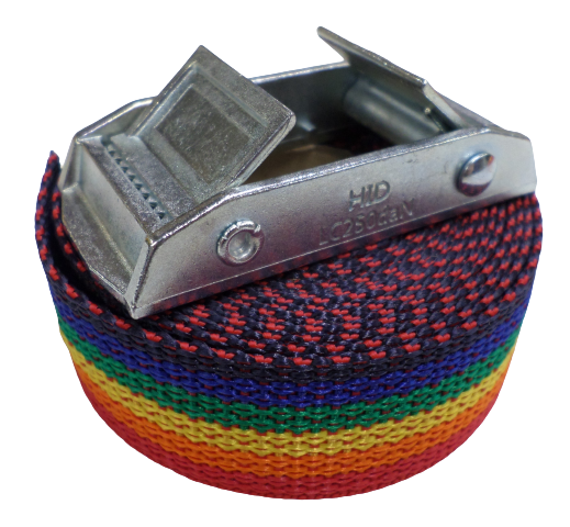 Spanband regenboog 25 mm met losse dubbele klemsluiting