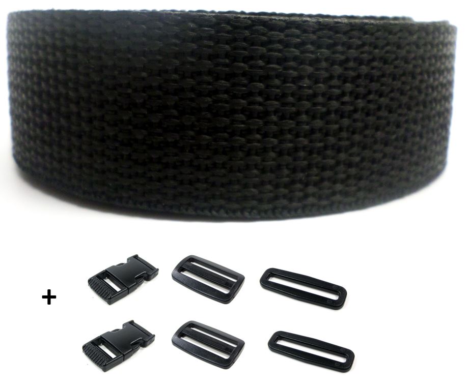 Complete set spanband zwart op rol en gespen 20 mm 5 meter