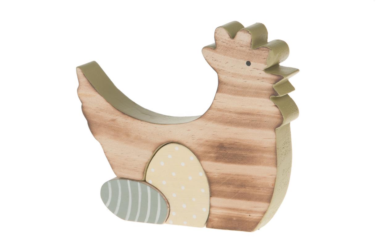 Houten Kip 15x12.5x2cm Groen Geel