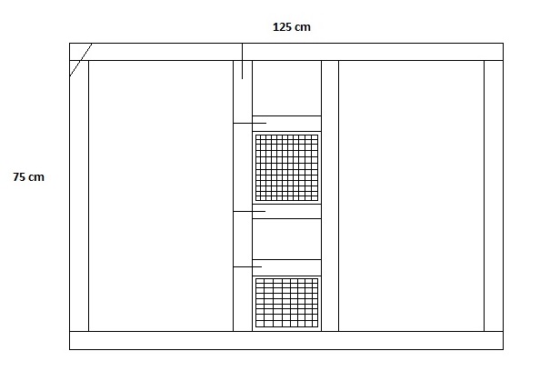 Het houten deurframe met gemonteerde deurtjes. Bevestig de deuren met scharnieren en plaatgrendels.