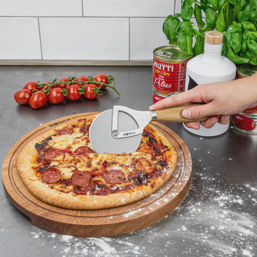 coltello tagliapizza per vassoio teglia pizza in acciaio inox con