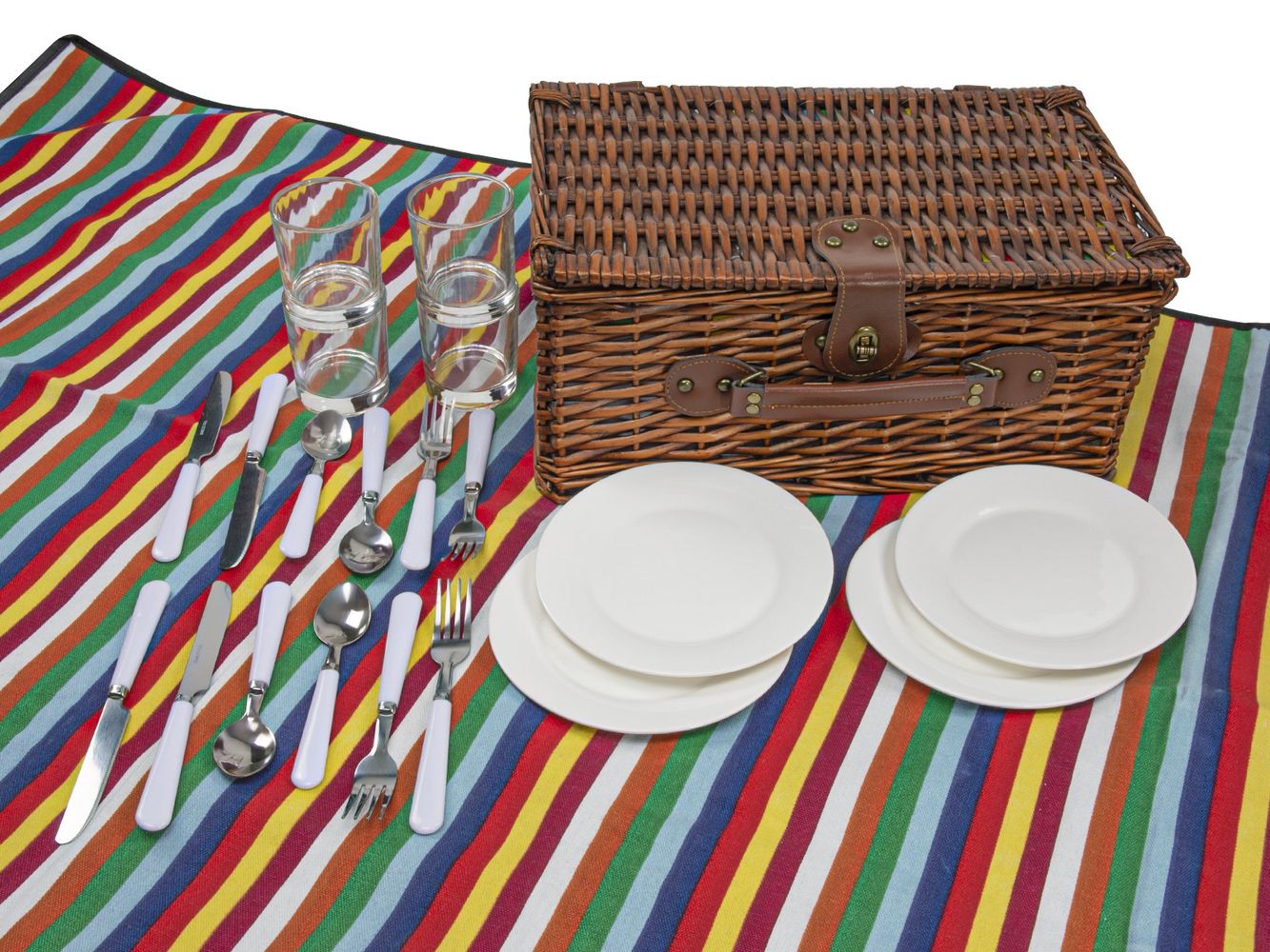 CasaLupo Picknickmand inclusief Servies Regenboog - 4 Personen | Cookinglife