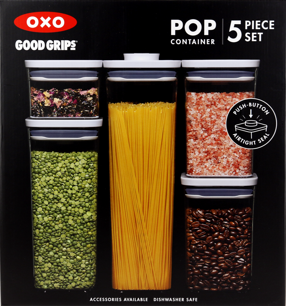 OXO New Good Grips-Set di 5 contenitori Pop, Plastica, Bianco