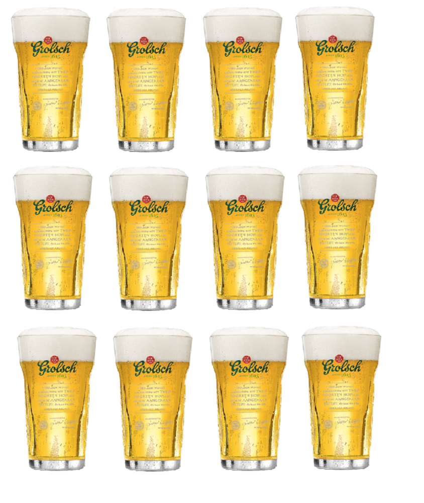 Packung 6 Gläser Bier Grolsch 25 CL / Neu Holland Dekor Grün 
