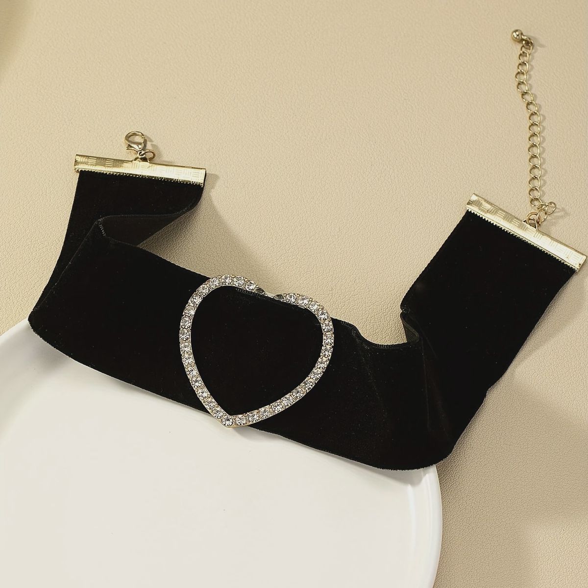 fluwelen choker met strass hartje
