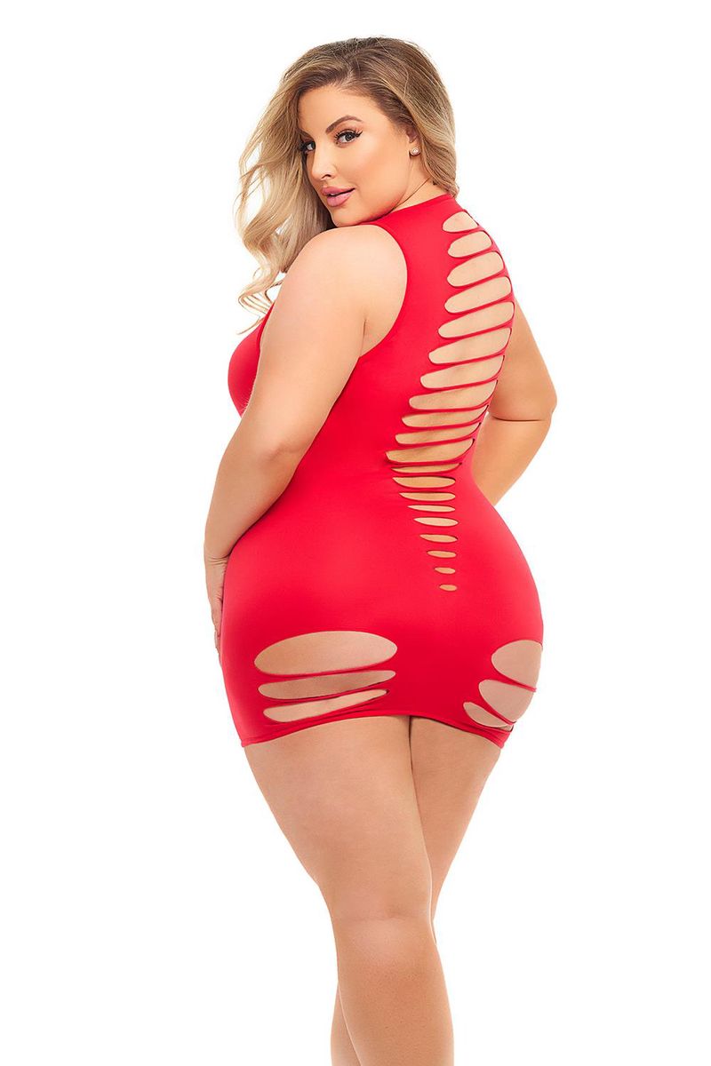 rood bodystockingjurkje met scheuren XL