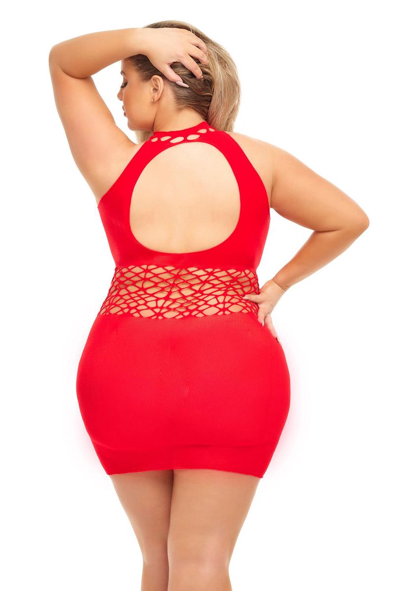 plus size rood bodystocking jurkje