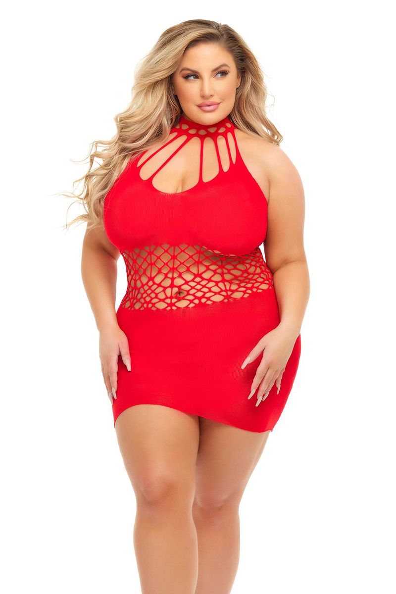 plus size rood bodystocking jurkje