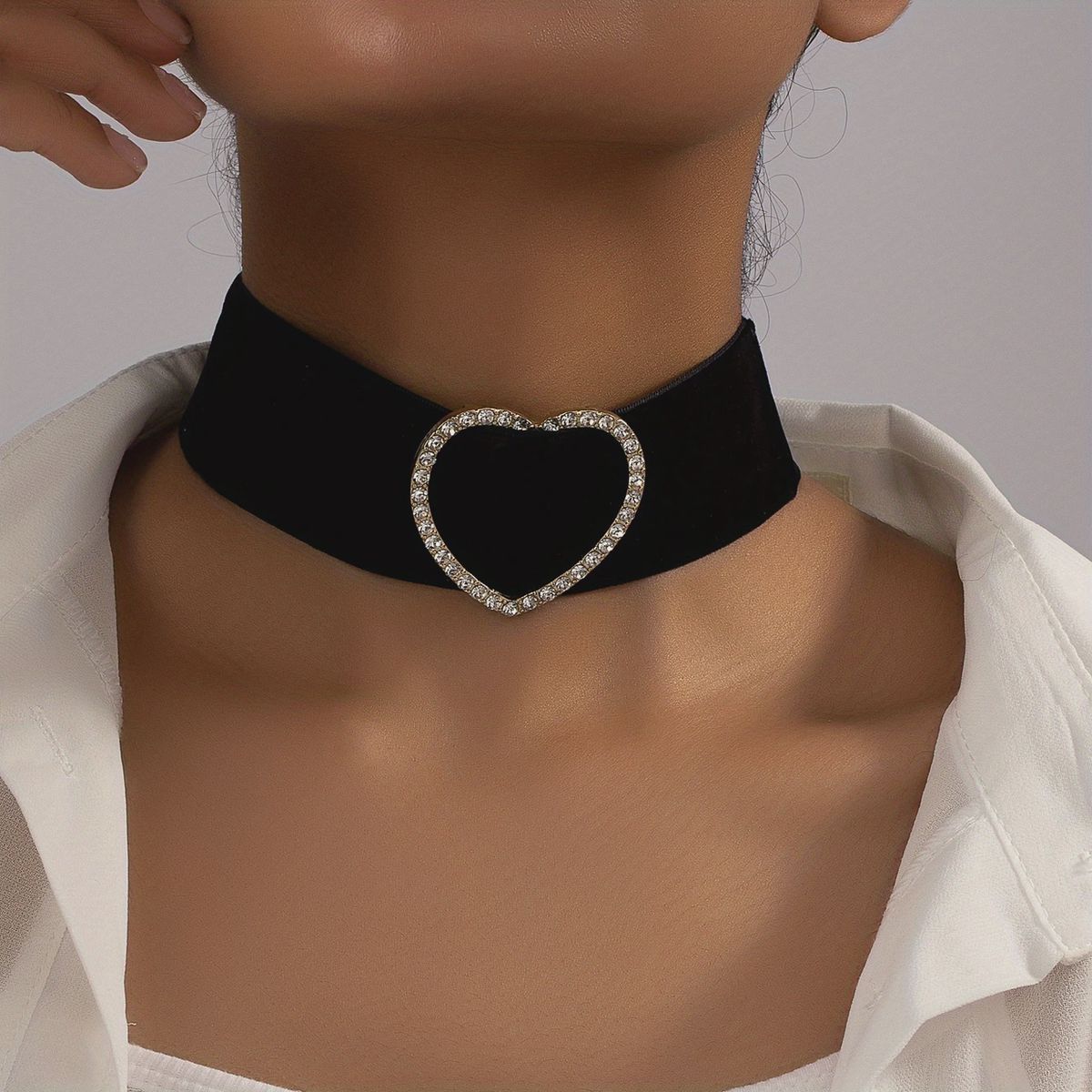 fluwelen choker met strass hart