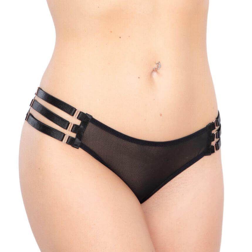 Kinky Diva Brief Verstelbaar Satin Straps Gaas Zwart