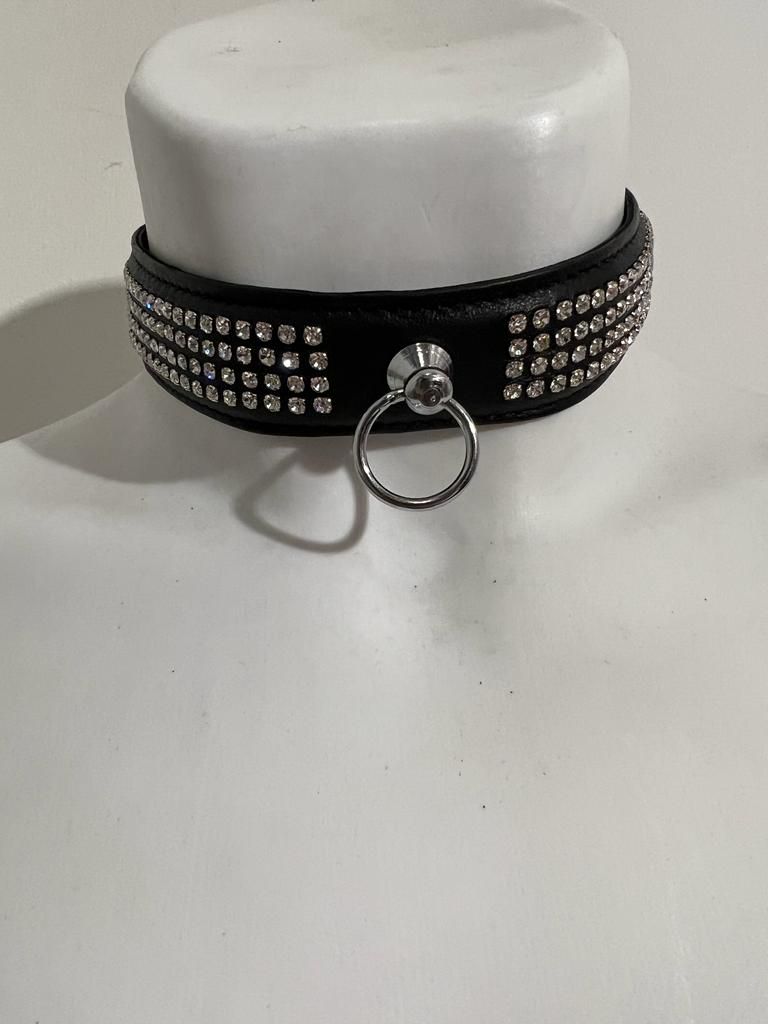 Leren Collar met Strass