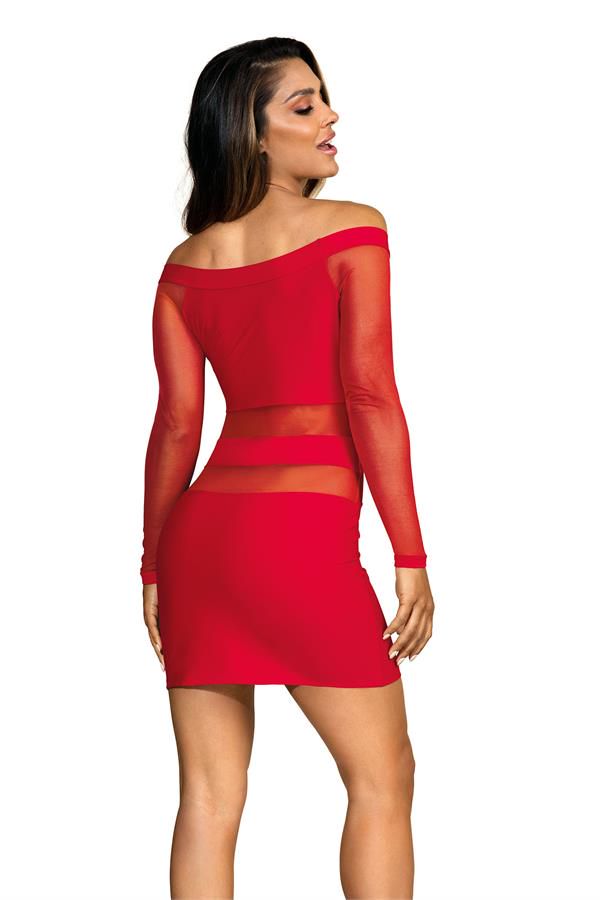  Sexy rode jurk met lange mouwen van gaas