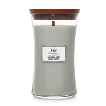 Bougie parfumée WoodWick Lavande &amp; Cèdre - Grand format - 18 cm / ø 10 cm