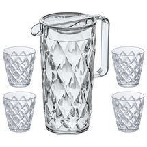 Distributeur / Carafe Koziol - incassable - Crystal 1,6 litre avec 4 verres à eau de 250 ml