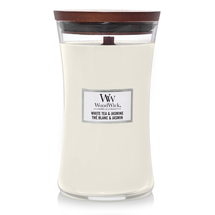 WoodWick Kaars Large White Tea &amp; Jasmine - 18 cm / ø 10 cm