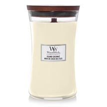 Bougie parfumée WoodWick Grand format Noix de Coco des Îles - 18 cm / ø 10 cm
