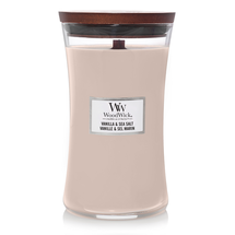 Bougie parfumée WoodWick Grande Vanille &amp; Sel de mer - 18 cm / ø 10 cm