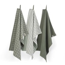 Ensemble de cuisine Walra Cubes/Uni/Stripes/Blocks vert militaire 50 x 70 cm - 3 pièces