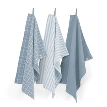 Walra Küchentücher Set Cubes Uni, Stripes &amp; Blocks Jeans Blau 50 x 70 cm - 3 Stück