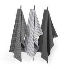 Walra Küchentücher Set Cubes Uni, Stripes &amp; Blocks Off Black 50 x 70 cm - 3 Stücke